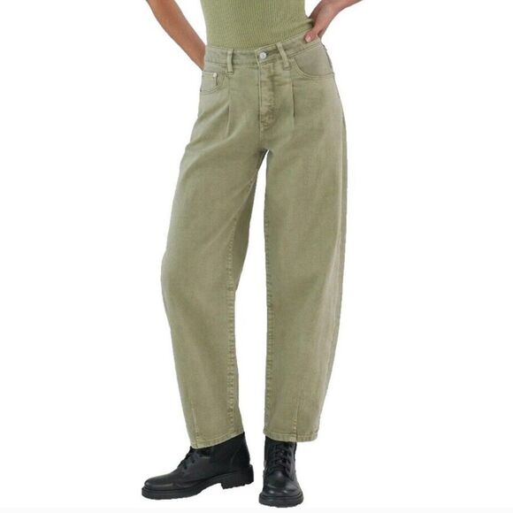 Anthropologie Pilcro Women's 32 The Breaker Pants Moss Green Barrel Leg Pleated - Picture 1 of 14